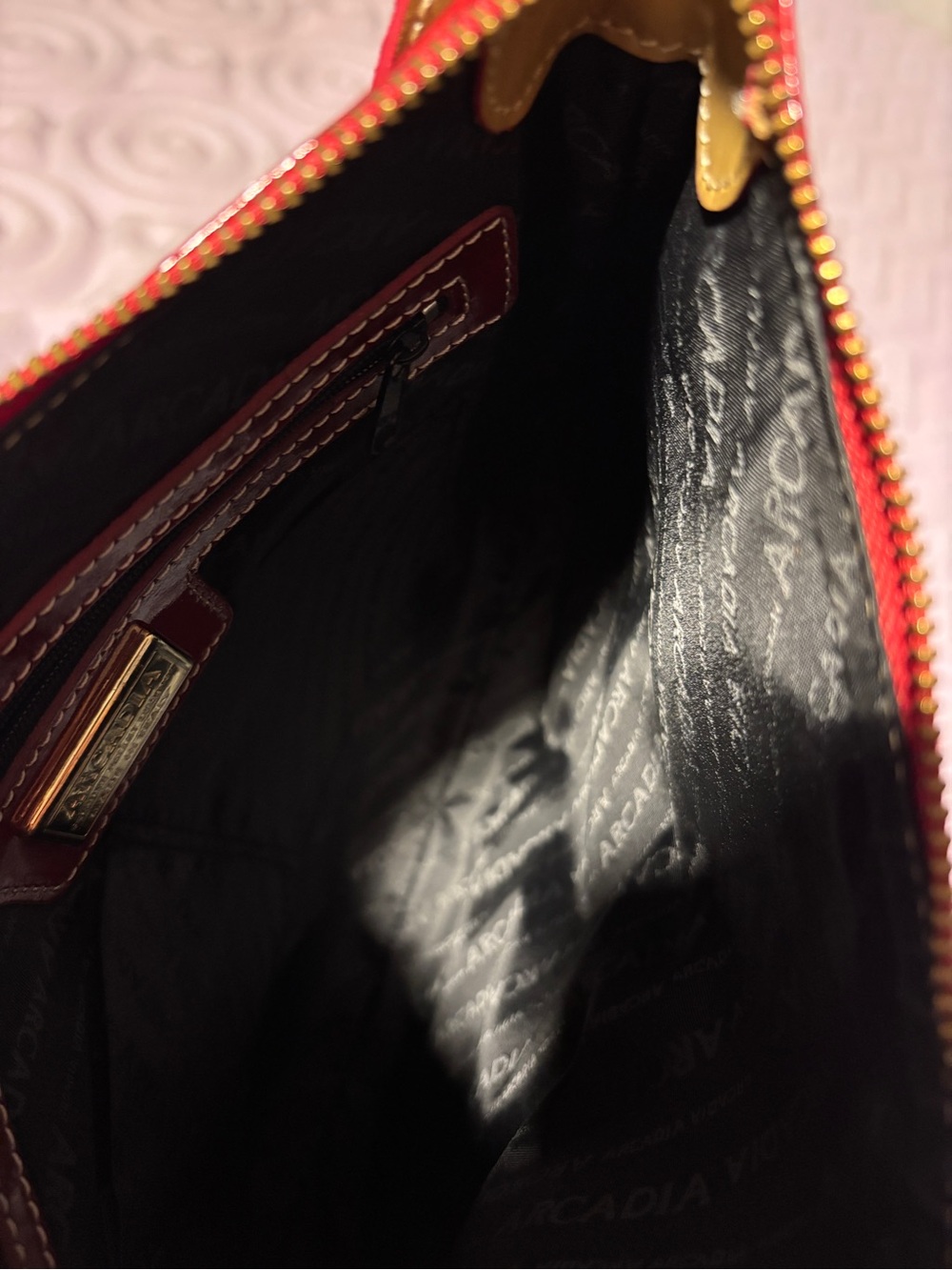 Italian Arcadia Red Patent Crossbody Bag with Contrast Strap - Picture 6 of 15